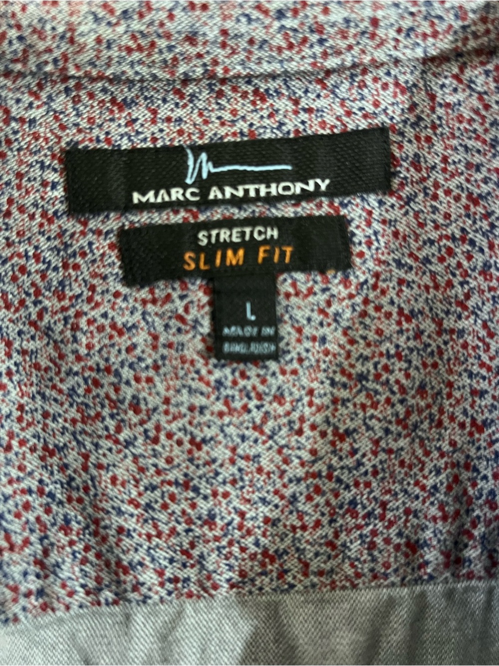Marc Anthony Slim Stretch Button-Up in Red & Blue Microdot